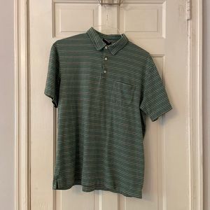 Patagonia polo shirt - dark green with light green and white stripes